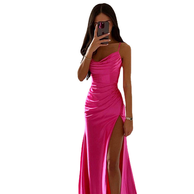 Street-Wave Elegant Draped Maxi Dress With High Slit For Women Glamorous Evening Gown