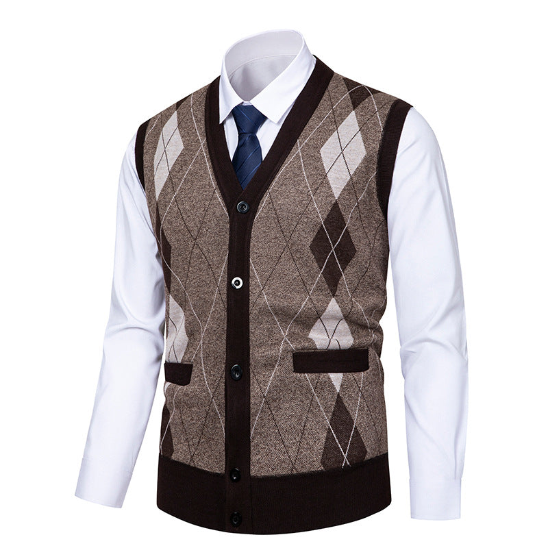 Street-wave Mens Argyle Cardigan Knitwear For Elegant Comfort And Versatile Formal Casual Style