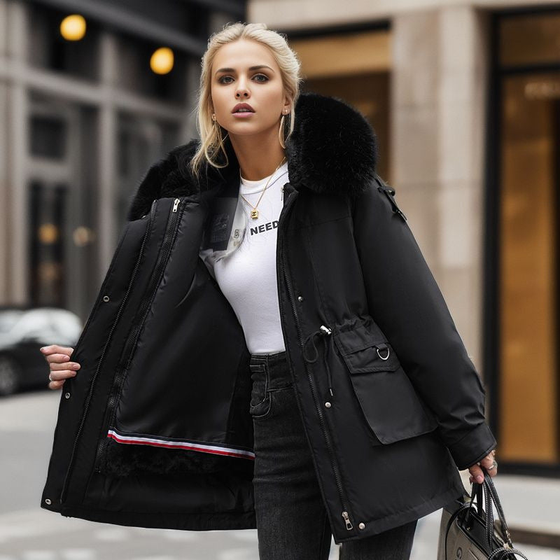 Street-Wave Women's Warm Winter Jacket With Removable Fur Collar For Cozy Comfort