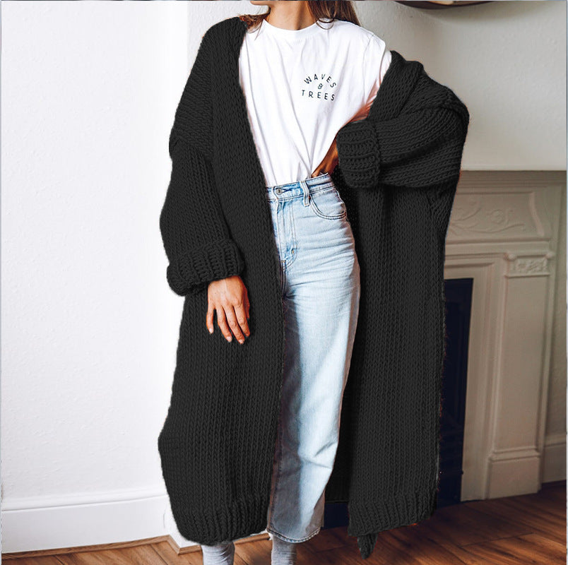 Street Wave Womens Chunky Knit Cardigan Coat With Open Front And Deep Pockets For Comfort