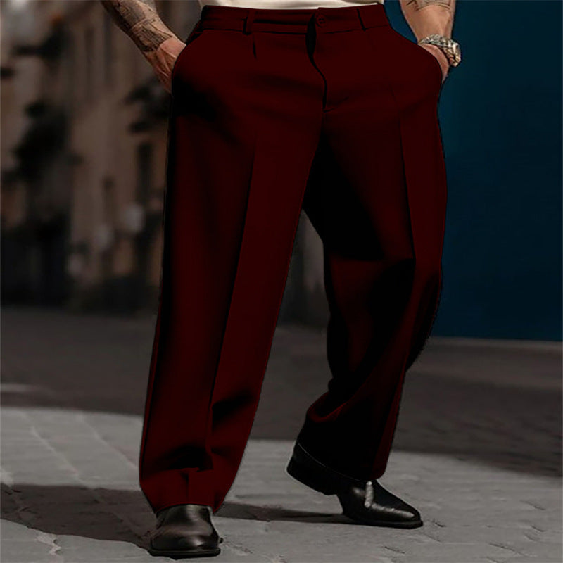 Street-Wave Men's High-Waisted Wide-Leg Suit Trousers for Timeless Elegance and Comfort