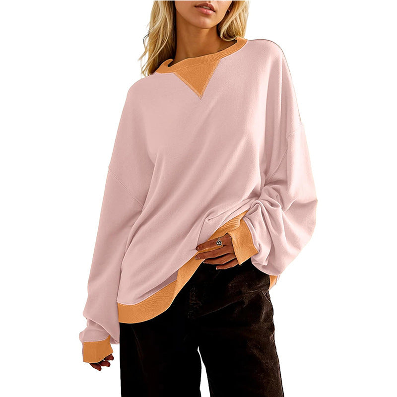 Street-Wave Women's Relaxed V-Neck Sweatshirt With Contrast Trim For Casual Everyday Wear