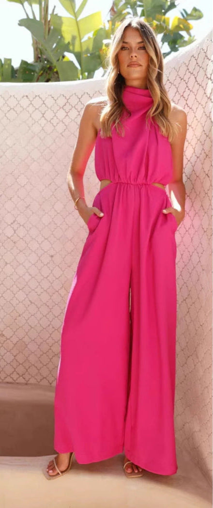 Street-Wave Women's Jumpsuit Halterneck Relaxed Fit Wide Leg Adjustable Waist