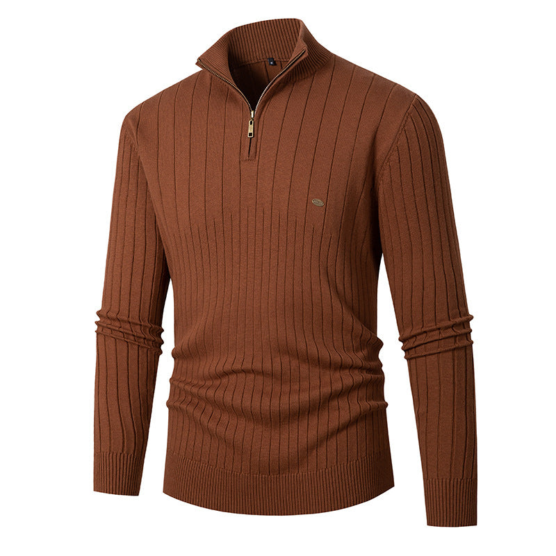 Street-Wave Men's Ribbed Zip Pullover With Modern Zipper Premium Casual Sweater For Everyday Style
