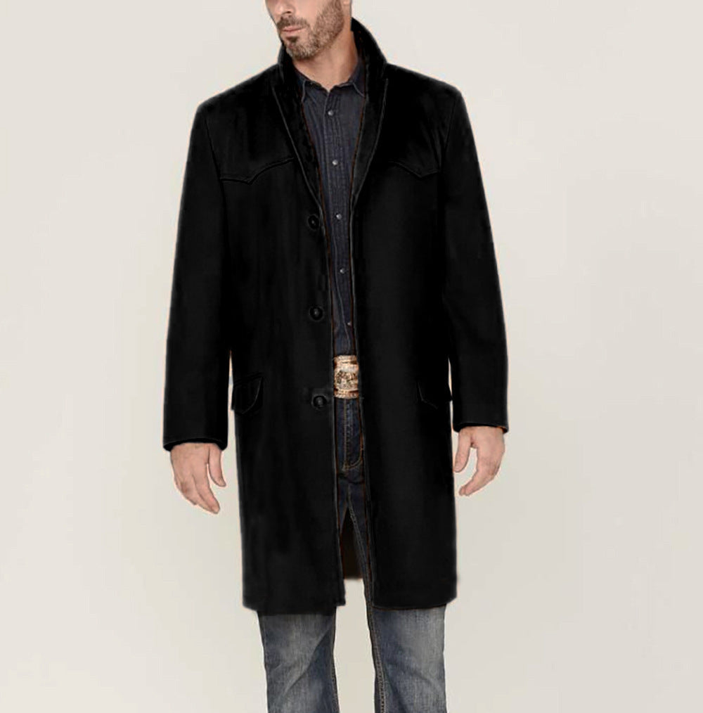 Street-wave Men's Elegant Long Overcoat With Modern Accents For Discerning Gentlemen Premium Tailoring