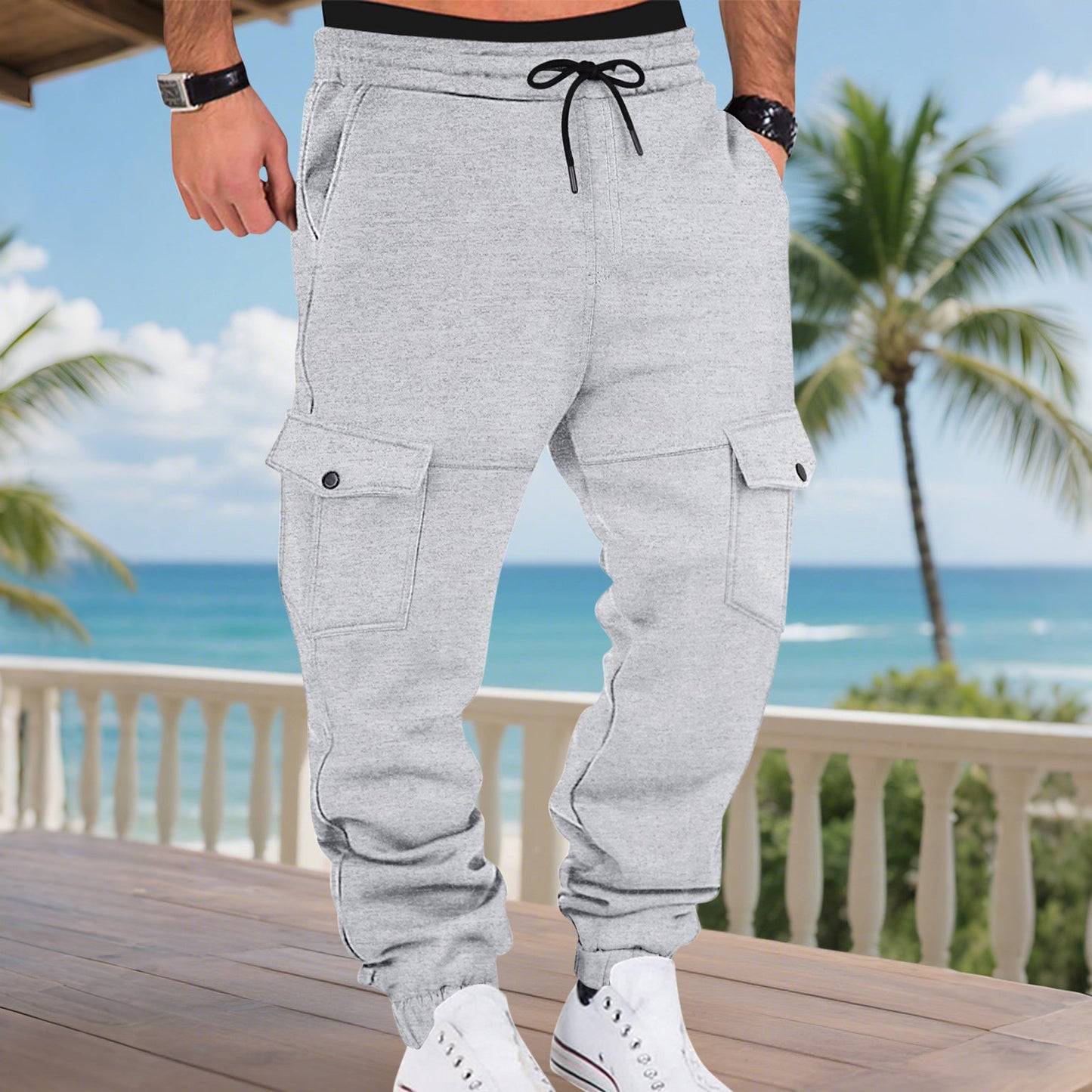 Men's Cargo Sweatpants Street Wave With Practical Side Pockets And Elastic Waistband For Style Conscious Men