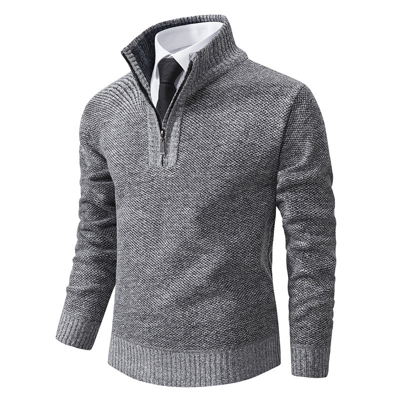 Street-Wave Men's Zip-Up Knit Pullover With Textured Surface For Stylish Everyday Warmth