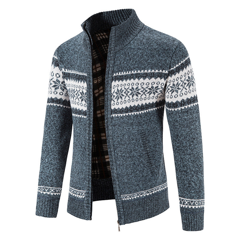 Mens Cardigan Street-Wave Cozy Wool Blend With Modern Nordic Pattern Zip Front Warmth For Men
