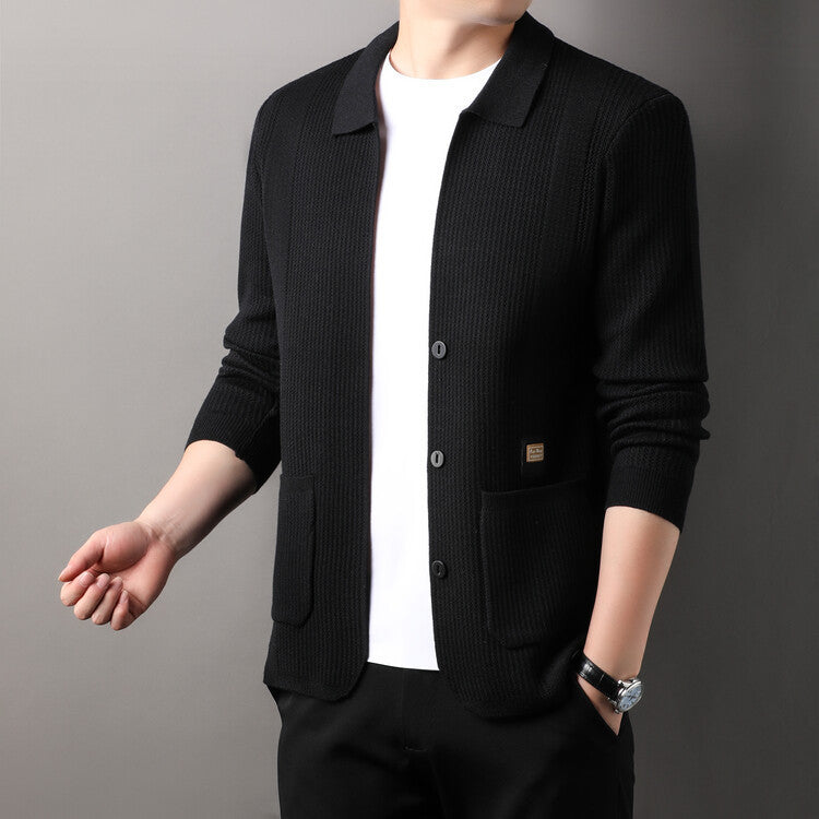 Street-wave Men's High Collar Knit Cardigan With Cozy Cotton Blend For Everyday Style