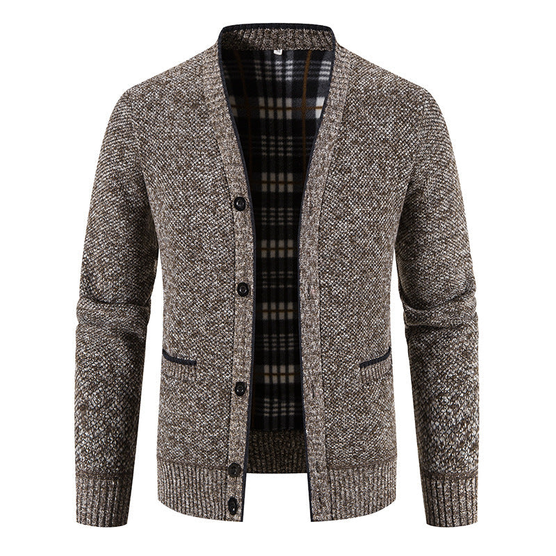 Street Wave Men's Cardigan With Elegant Checkered Knit Pattern Classic Button Closure Breathable Cotton Blend