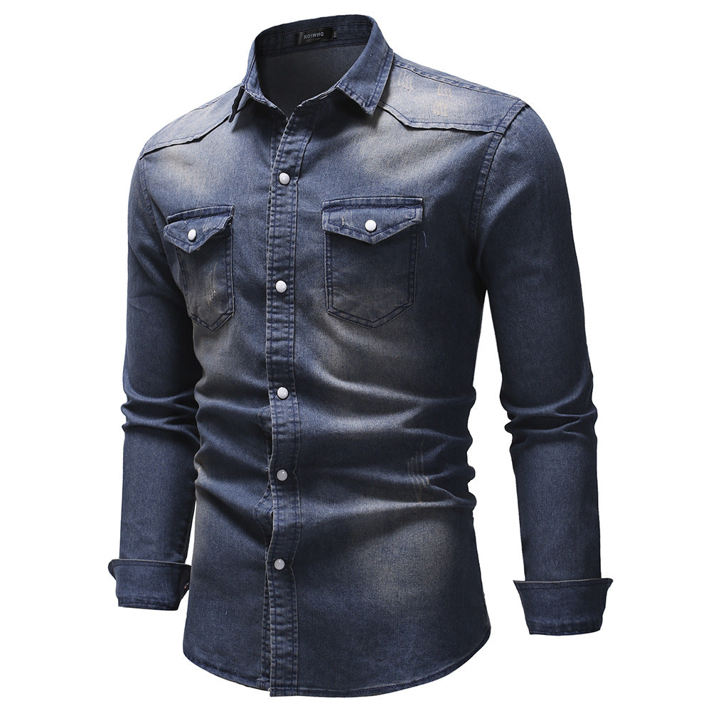Street-wave Mens Denim Shirt With Modern Details And Practical Pockets For Everyday Wear