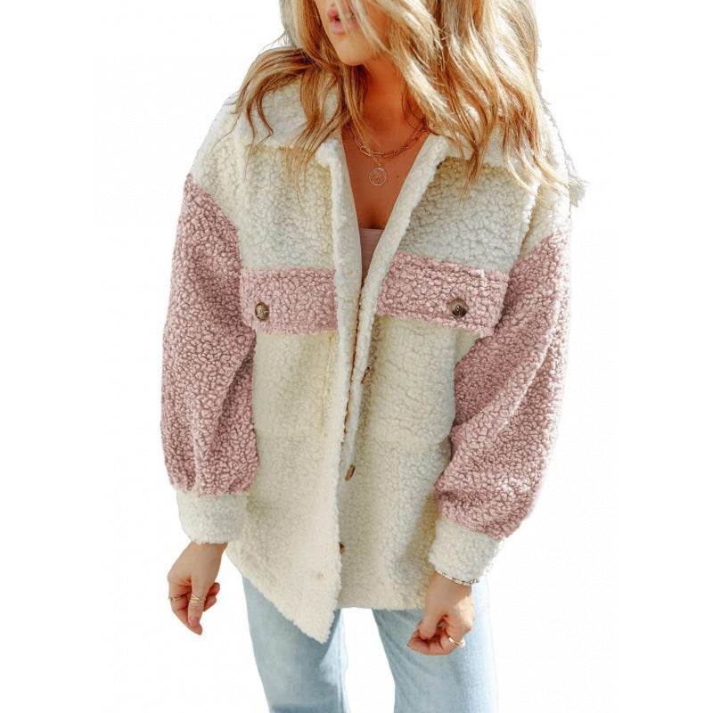 Streetwave Women's Cozy Teddy Jacket With Chest Pockets Plush Fleece Outerwear