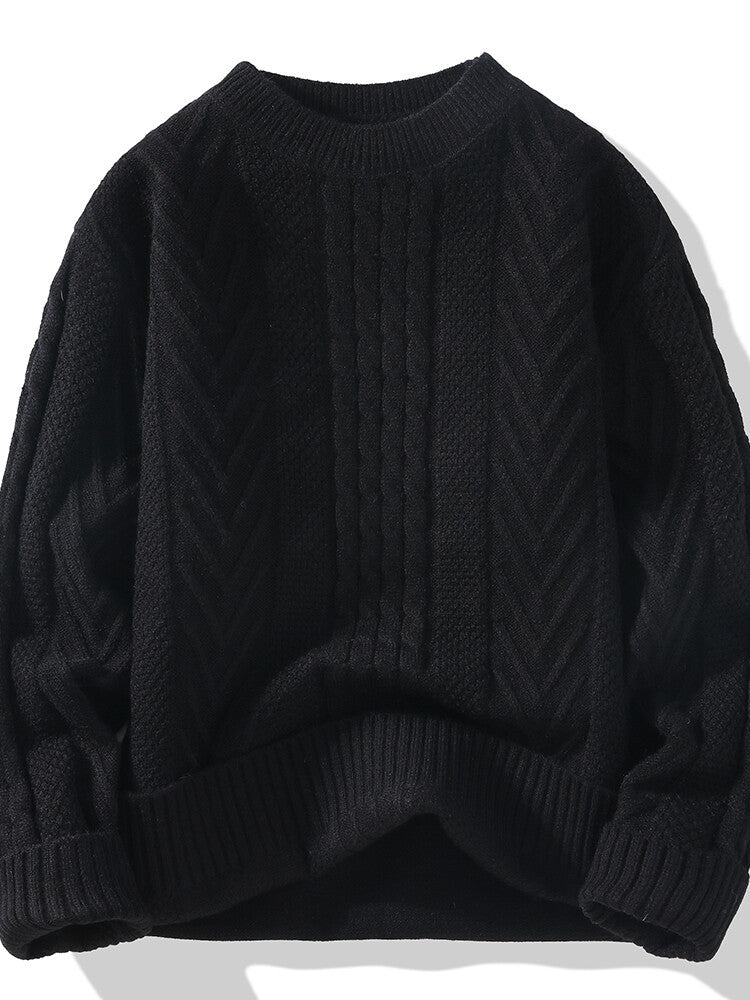 Street-Wave Mens Cable Knit Pullover With Modern Braided And Ribbed Texture Cozy Premium Knitwear