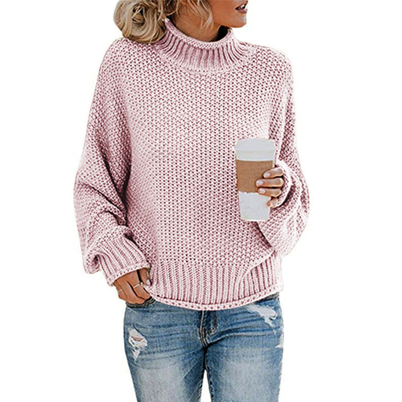 Women Chunky Knit Sweater With High Collar Cozy Loose Fit Streetwave Warm Everyday Essential