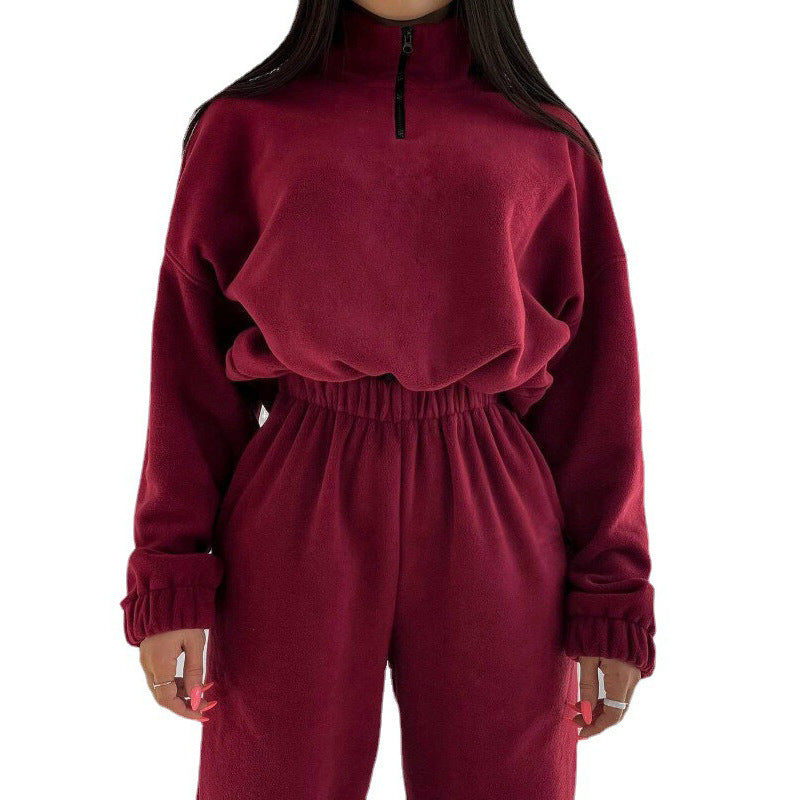 Street Wave Womens Fleece Jogging Set With Short Zip Hoodie Cozy Warm Casual Wear