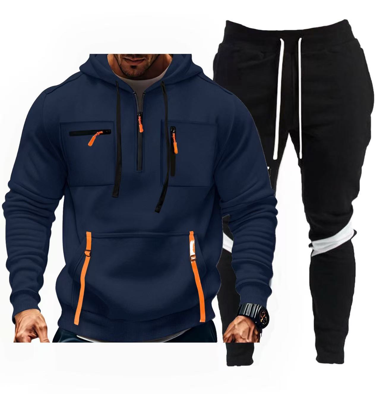 Street-wave Men's Athletic Hoodie And Jogger Set With Neon Zippers For Active Lifestyles