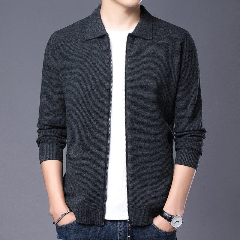 Street-Wave Men's Slim Fit Wool Blend Zip Cardigan With Classic Collar And Ribbed Cuffs