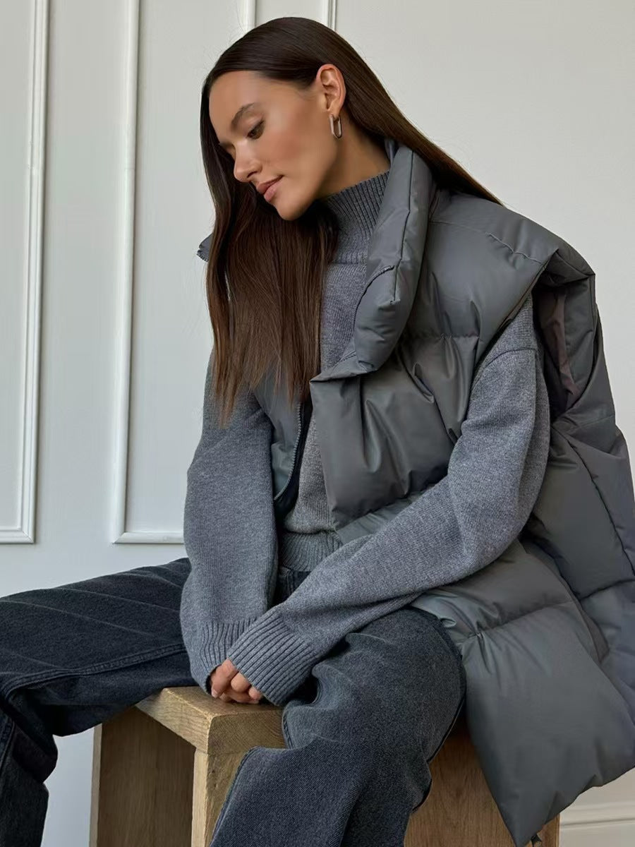 Street-Wave Womens Puffer Vest With High Collar And Handy Pockets For Cozy Winter Weather