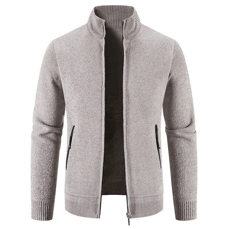 Street-wave Mens Elegant Knit Cardigan With High Collar For Smart Casual Wear And Practical Zip Pockets