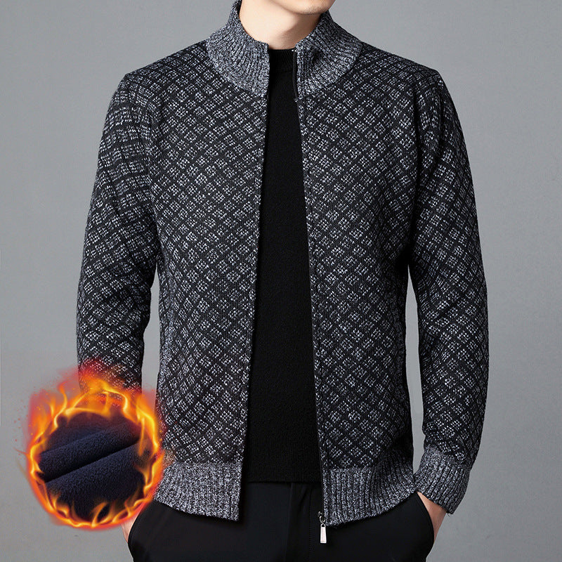 Street-wave Mens Knit Cardigan With High Collar And Innovative Pattern For All Season Warmth
