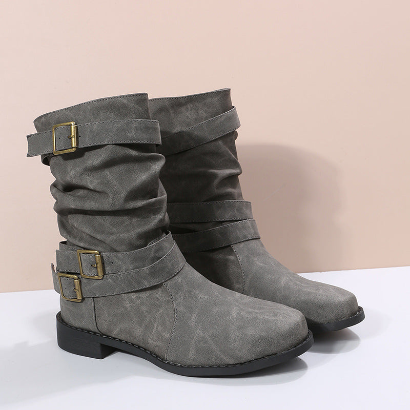 Street Wave Women's Rugged Boots With Stylish Buckles For Everyday All Season Outdoor Wear