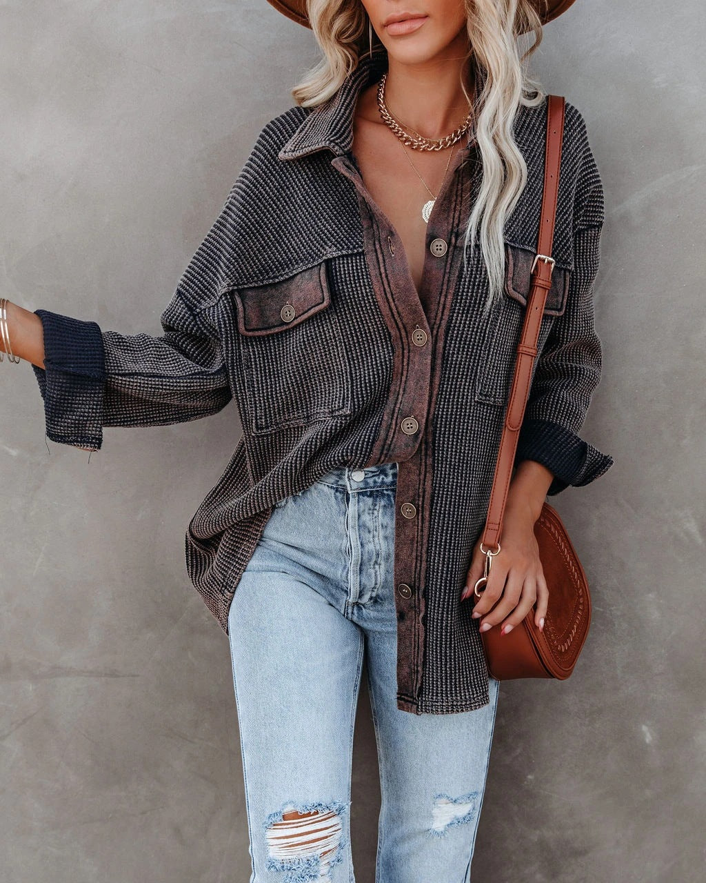 Women Overshirt With Structured Design And Practical Pockets Street-wave For Everyday Style