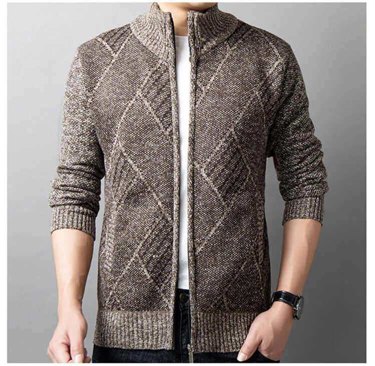 Street Wave Mens Cardigan With Modern Zipper And Geometric Pattern For Everyday Casual Wear