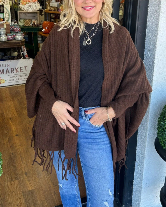 Street-Wave Women's Versatile Fringed Poncho Soft Cotton Cozy All-Season For Trendy Women