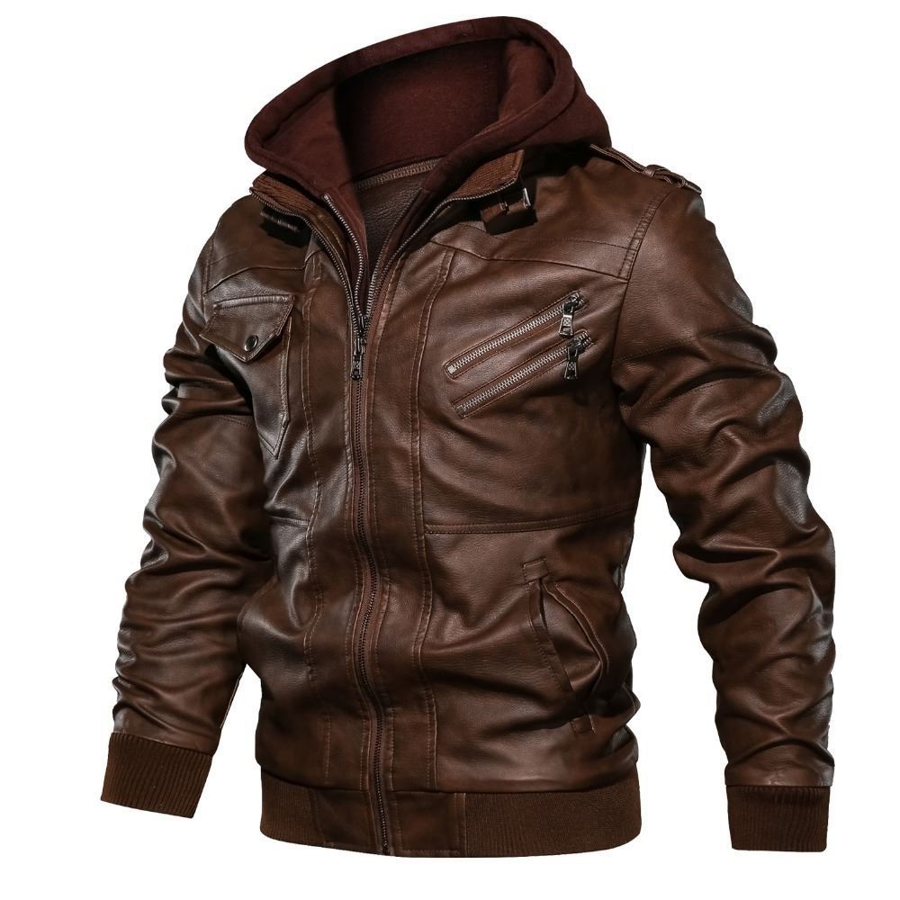 Street-wave Men's Fluffy Faux Leather Jacket With Hoodie For Warm Comfort, Trendy Urban Style Gear
