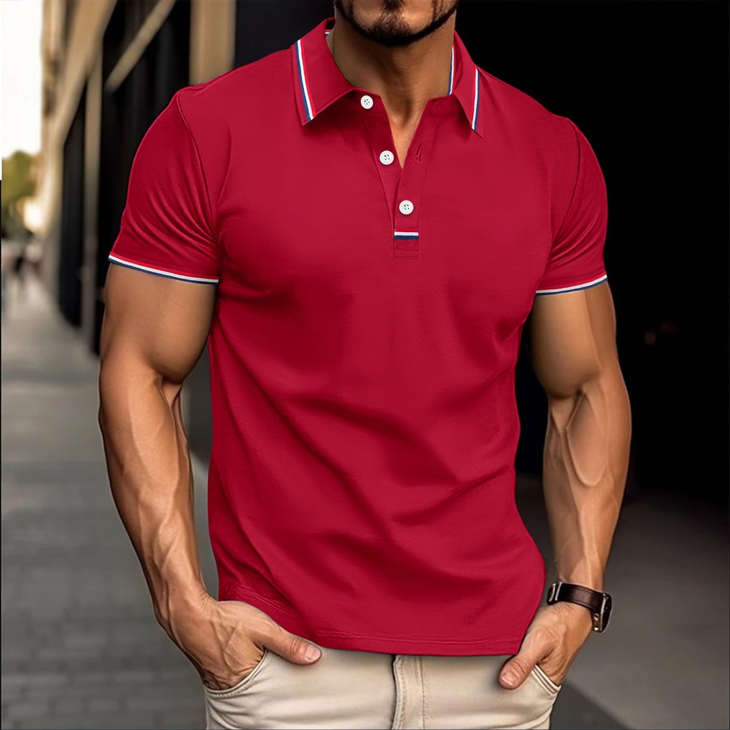 Street-Wave Men Slim Fit Polo Shirt Cotton Blend Comfort