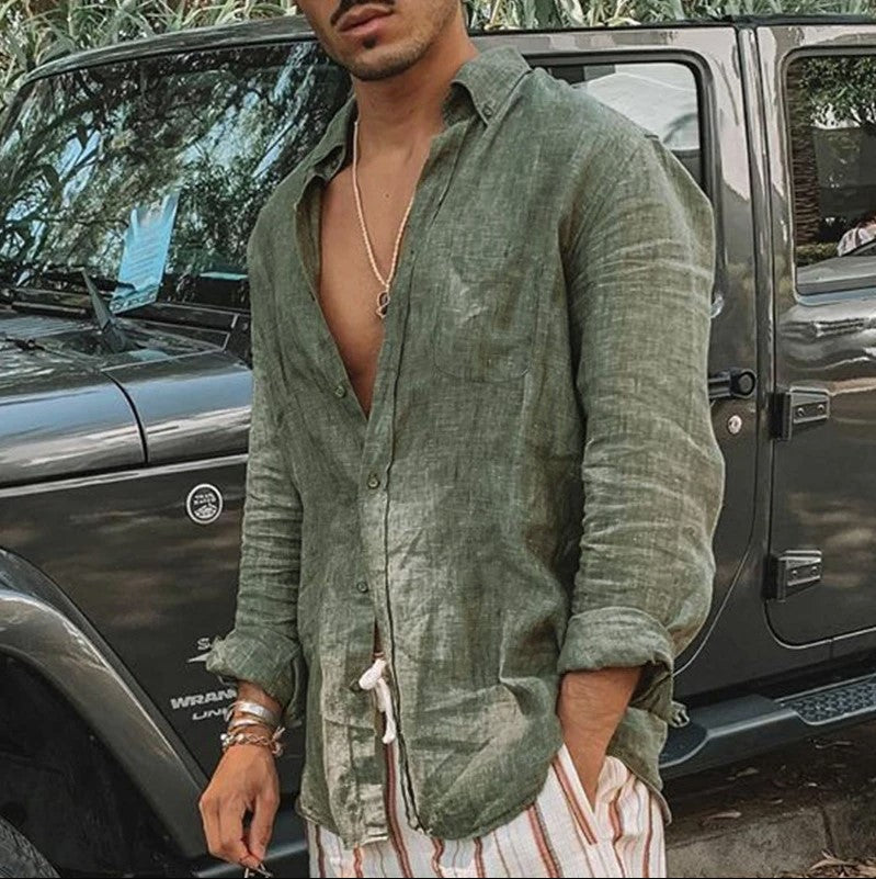 Street Wave Mens Lightweight Linen Shirt Breathable Summer Casual Relaxed Fit For Everyday Warm Weather