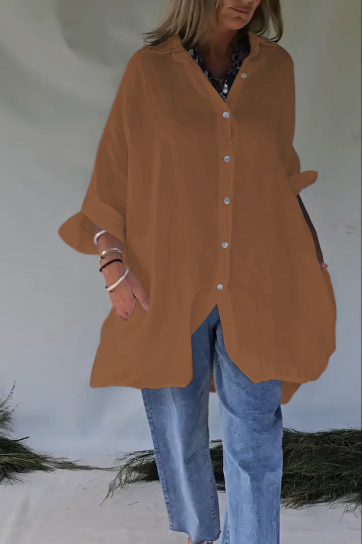Plus Size Loose Fit Blouse Streetwave With Button Front For Curvy Women Comfort Everyday Wear