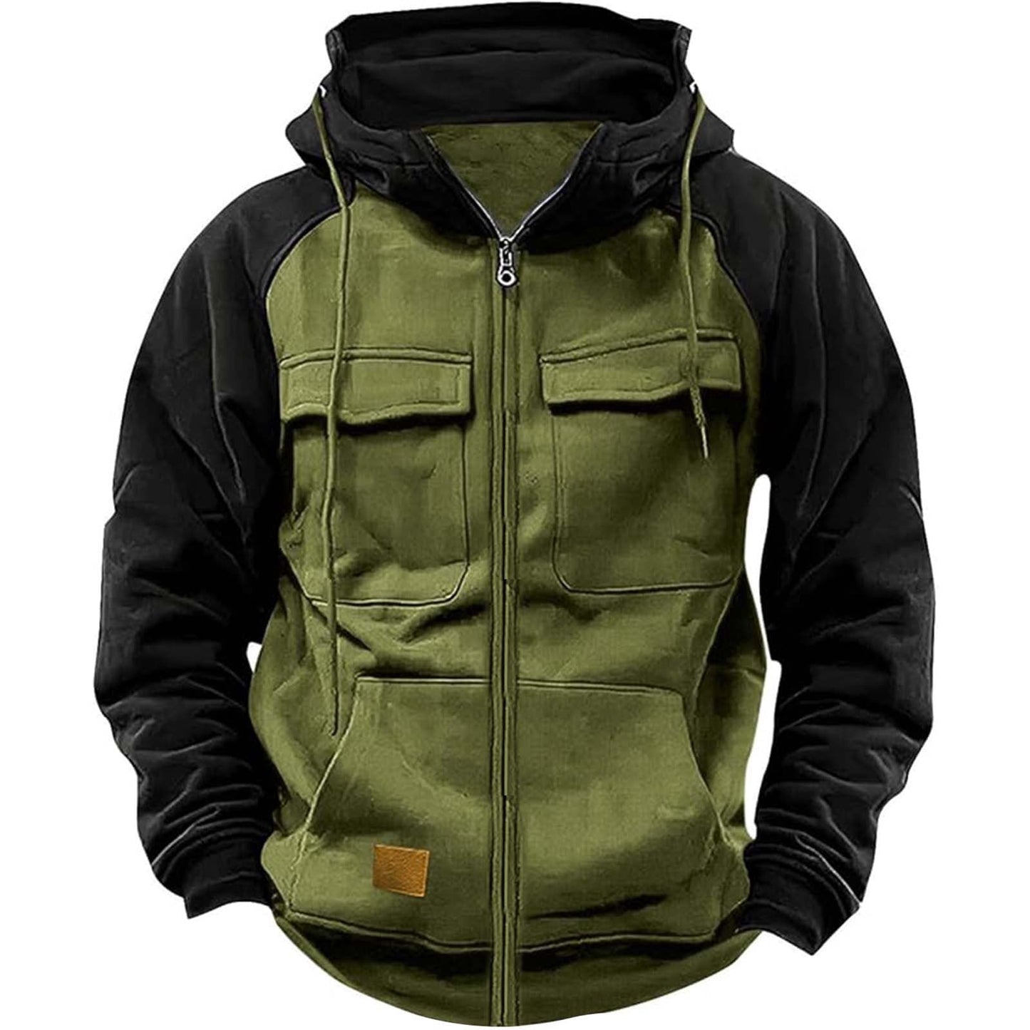 Mens Hooded Jacket With Front Utility Pockets And High Collar Streetwave Urban Everyday Outerwear