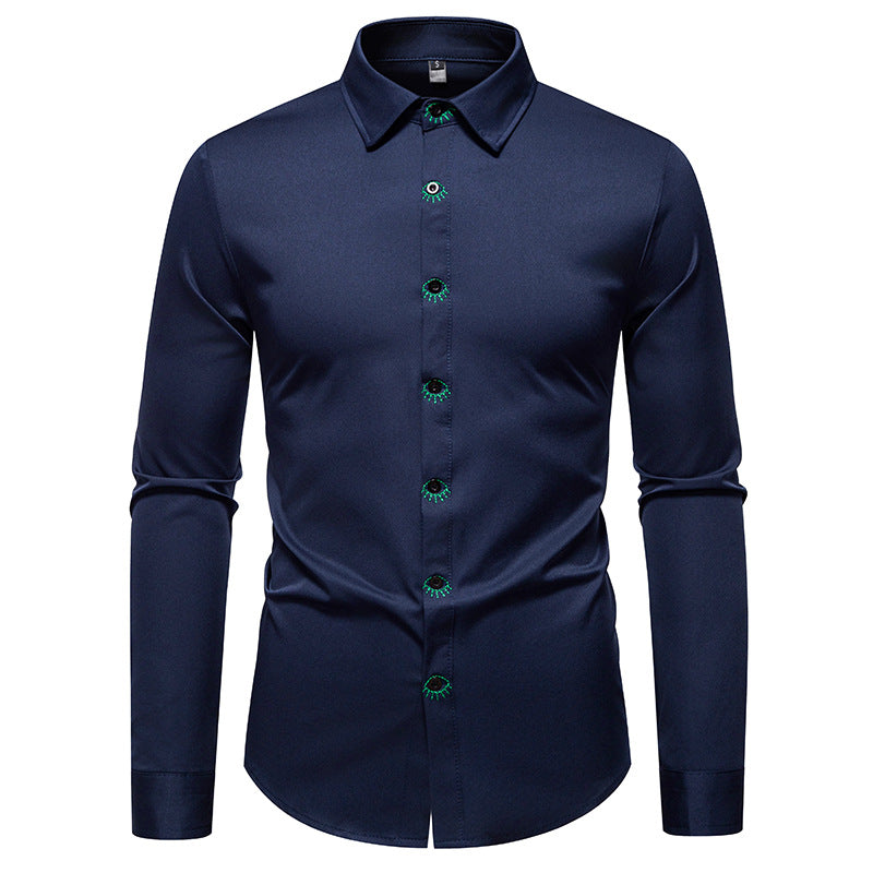 Streetwave Men's Elegant Long Sleeve Shirt With Eye Button Details For Modern Fashion Conscious Men