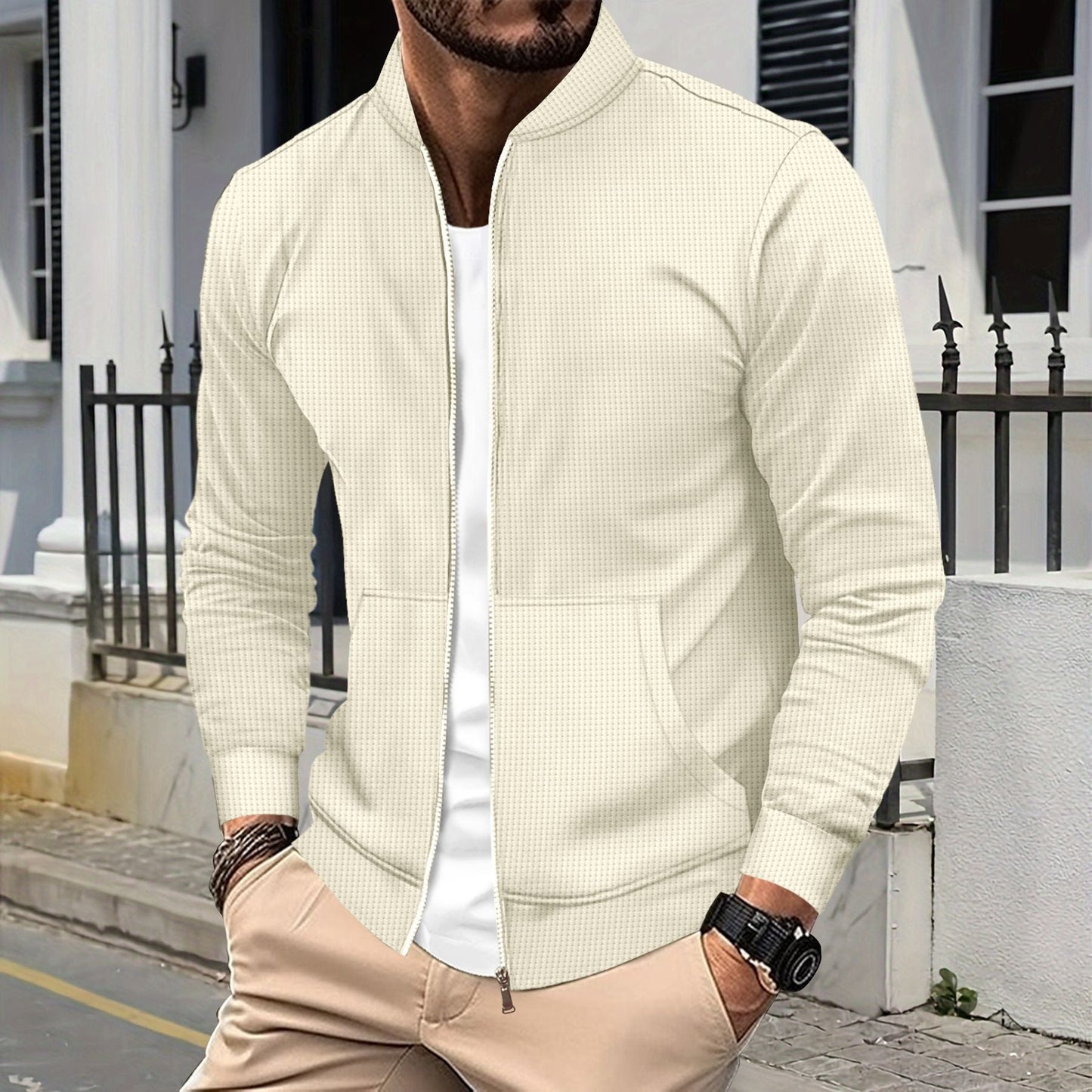 Men's Sporty Zip Up Jacket With Breathable Fabric And Practical Pockets For Active Men Street-wave