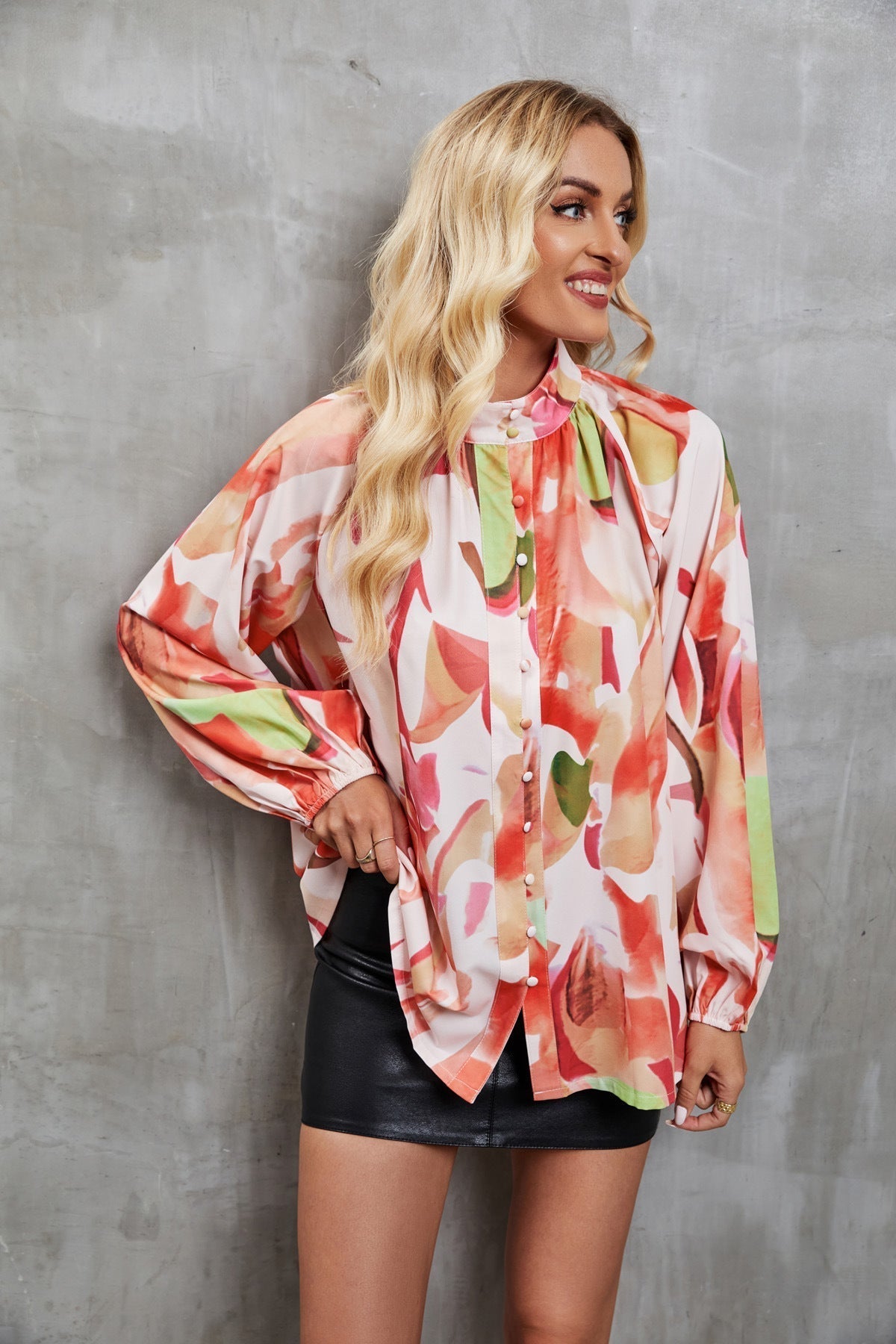Street Wave Womens Blouse Relaxed Fit Long Sleeve Artistic Print Breathable