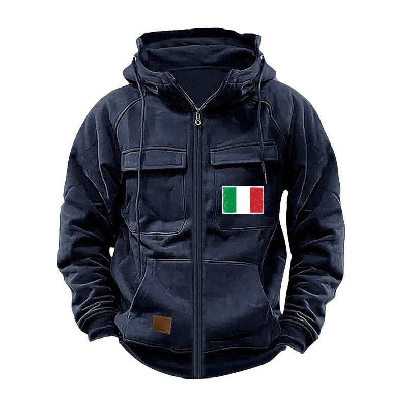 Street-wave Men's Stylish Hooded Jacket With Practical Pockets And Adjustable Collar