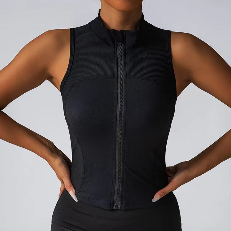 Street-wave Womens Body Contouring Sport Top With Zipper And Stand Collar For Active Women