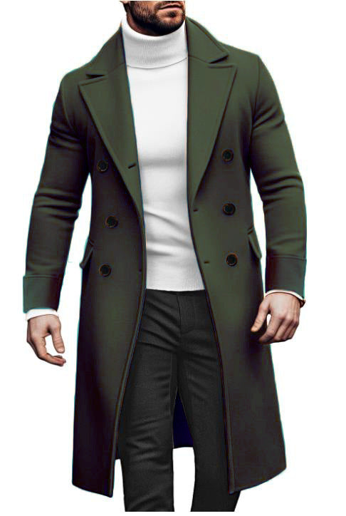 Street-wave Men's Double-Breasted Overcoat With Wide Lapel And Practical Pockets, Elegant Style