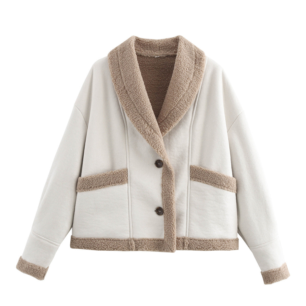 Street Wave Womens Cozy Shearling Jacket With Teddy Fur Trim For Warm Winter Days