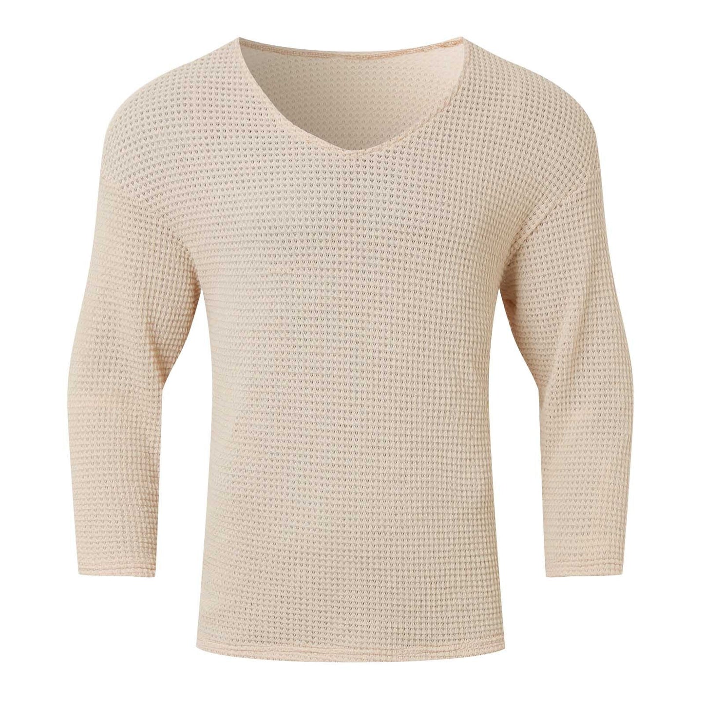 Streetwave Mens Waffle Knit V Neck Long Sleeve Shirt Breathable Comfort Everyday Casual