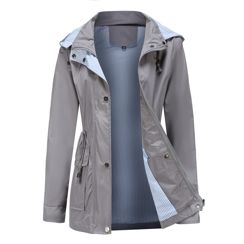 Street-wave Womens Waterproof Rain Jacket With Hood And Adjustable Drawstring Waist