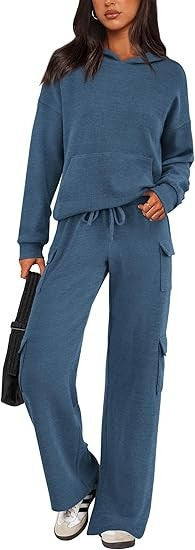 Street Wave Women Cozy Lounge Set With Hood And Wide Leg Pants For Home Comfort