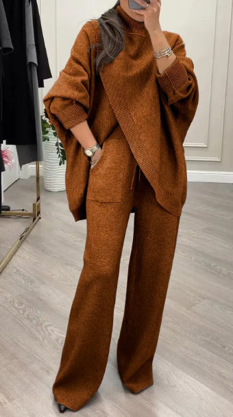 Street-wave Women's Loose Knit Jumpsuit With Wide-Leg Silhouette For Cozy Everyday Style