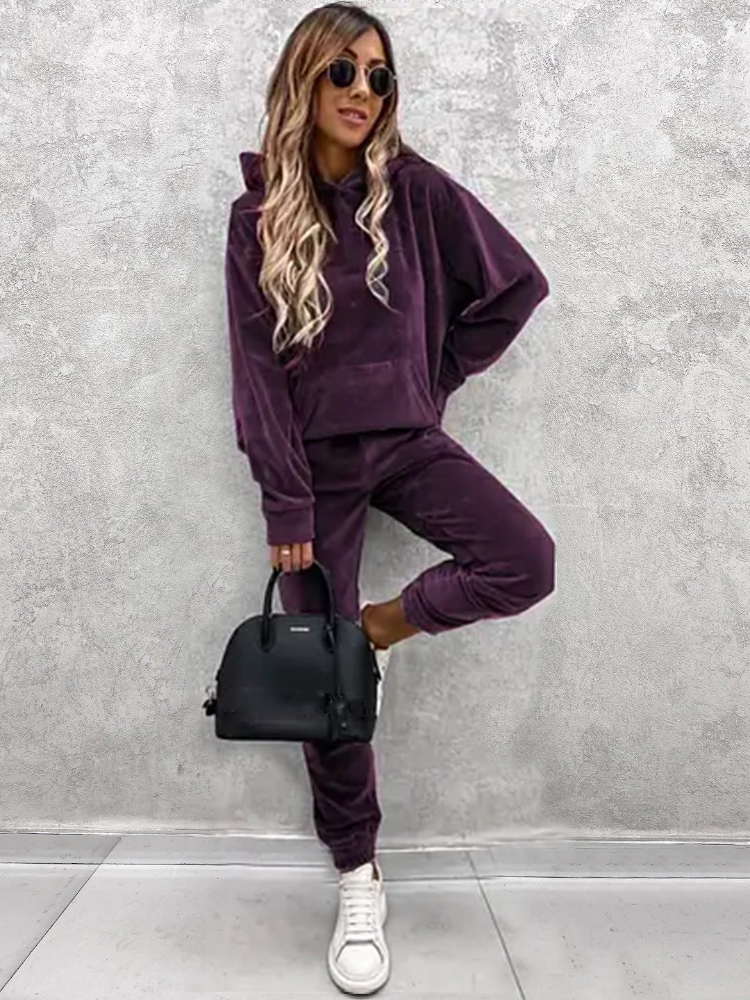 Street Wave Womens Cozy Fleece Set With Oversized Hoodie And Soft Joggers For Lounging