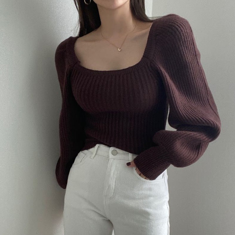 Womens Fine Knit Sweater With Square Neckline And Voluminous Sleeves By Streetwave Chic Office To Weekend Wear