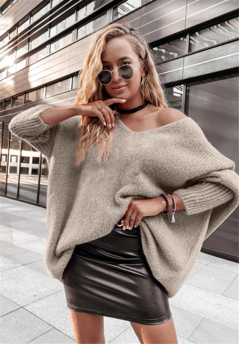 Street-Wave V-Neck Knit Sweater With Elegant Comfort And Speckled Pattern For Fashion-Forward Women