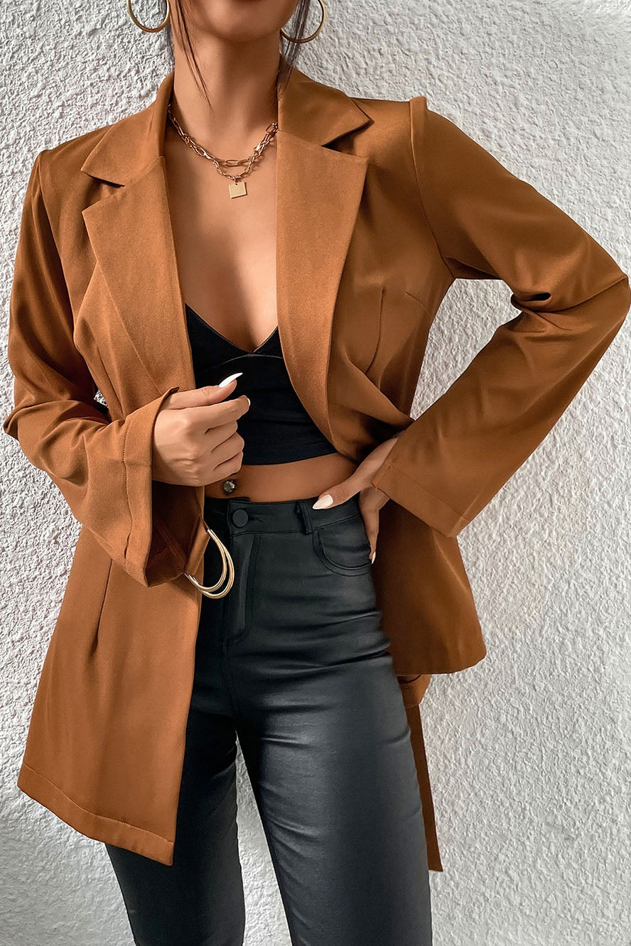 Street-Wave Women's Mid Length Slim Fit Blazer With Houndstooth Pattern And Notched Lapel
