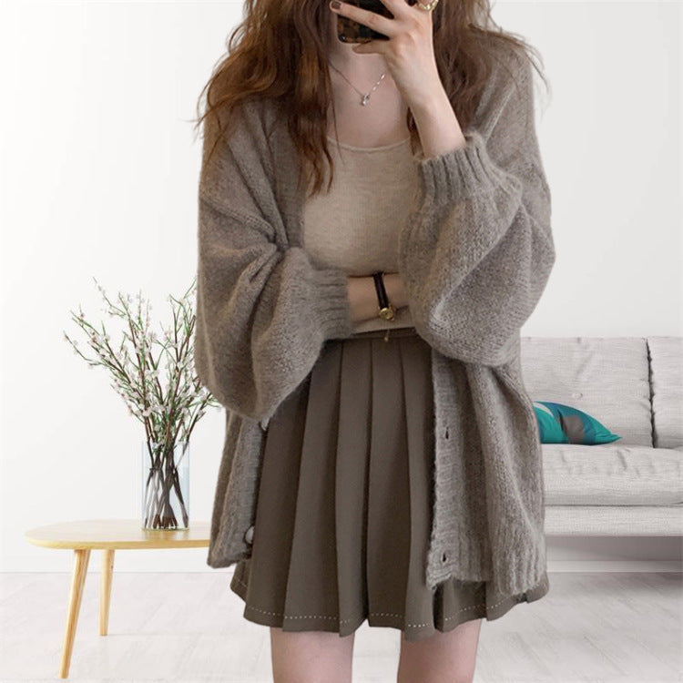 Streetwave Cozy Knitted Cardigan With Voluminous Sleeves For Women Soft Warmth For Everyday Wear