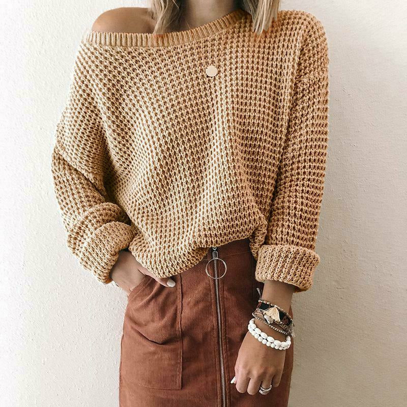 Streetwave Fester Knit Pullover Sweater for Women Cozy Cotton Polyester Blend Long Sleeves Round Neck All Season